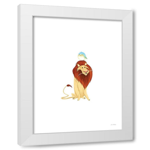 Safari Lion and Bird White Modern Wood Framed Art Print by Stellar Design Studio