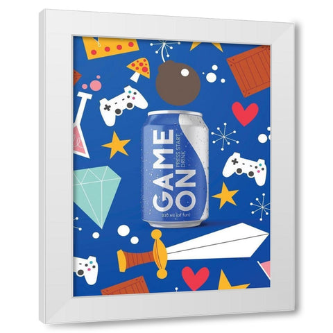 Game On Energy Drink White Modern Wood Framed Art Print by Seven Trees Design