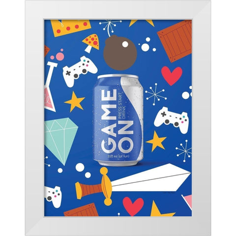 Game On Energy Drink White Modern Wood Framed Art Print by Seven Trees Design
