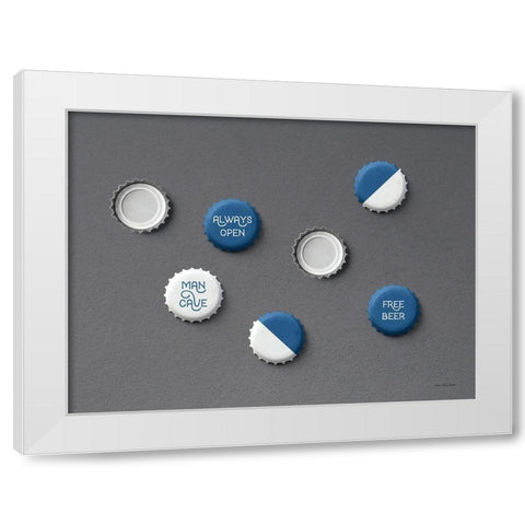 Man Cave Bottle Caps White Modern Wood Framed Art Print by Seven Trees Design