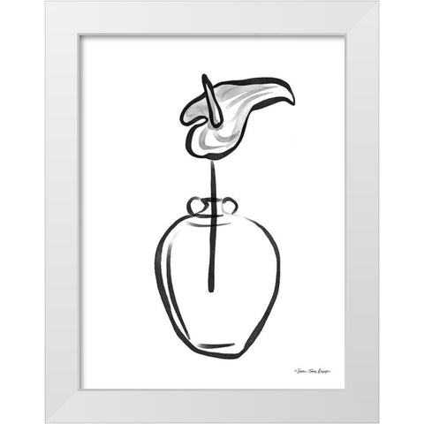 Flower and Pot Drawing White Modern Wood Framed Art Print by Seven Trees Design