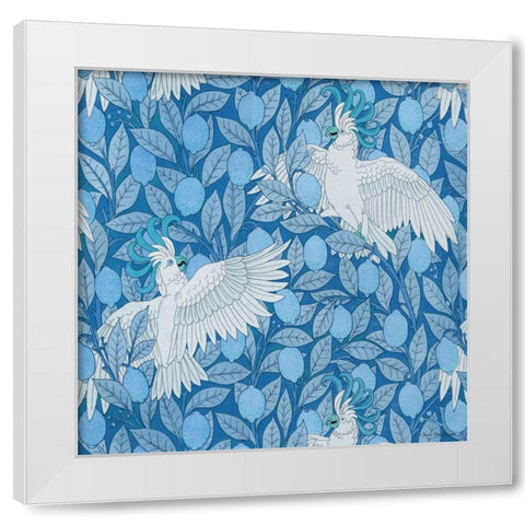 Parrots and Lemons White Modern Wood Framed Art Print by Seven Trees Design