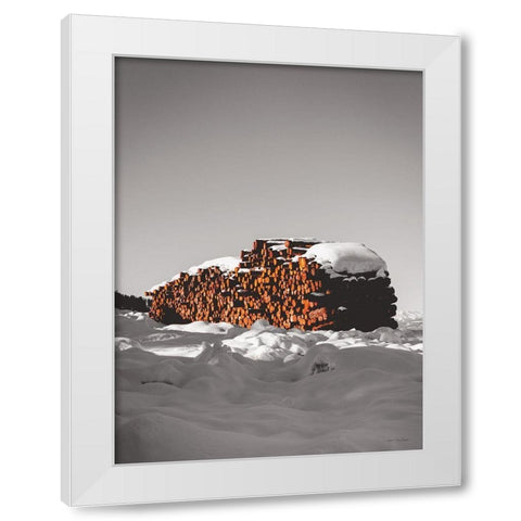 Logs in Snow    White Modern Wood Framed Art Print by Seven Trees Design