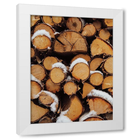 Wood Pile    White Modern Wood Framed Art Print by Seven Trees Design