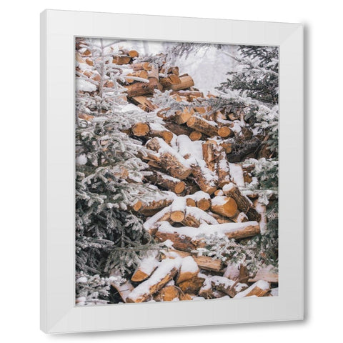 Winter Wood Pile    White Modern Wood Framed Art Print by Seven Trees Design