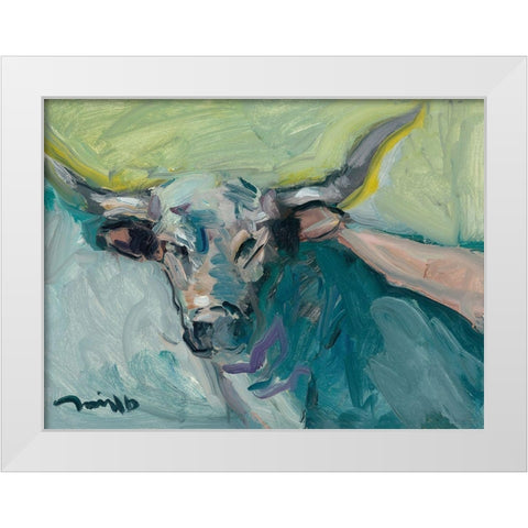 Longhorn White Modern Wood Framed Art Print by Trujillo, Jose