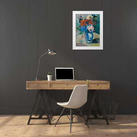 Blue Vase White Modern Wood Framed Art Print by Trujillo, Jose