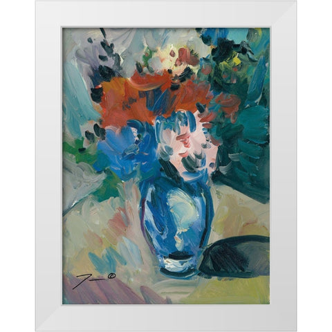 Blue Vase White Modern Wood Framed Art Print by Trujillo, Jose
