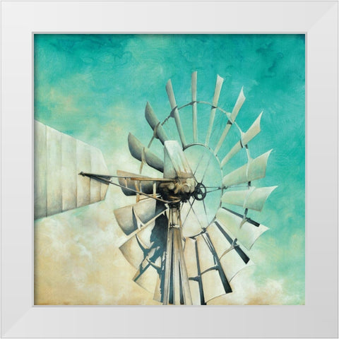 Teal Windmill White Modern Wood Framed Art Print by White Ladder