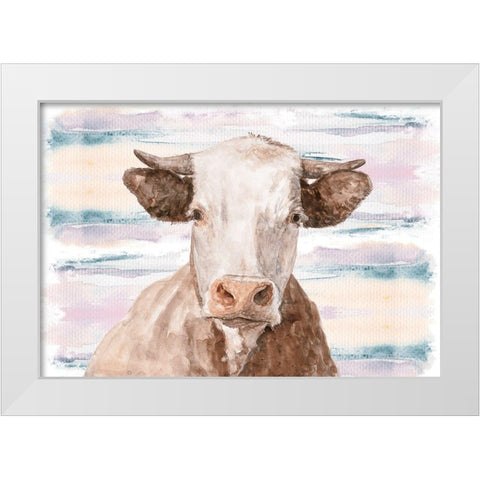 Whimsical Cow White Modern Wood Framed Art Print by White Ladder