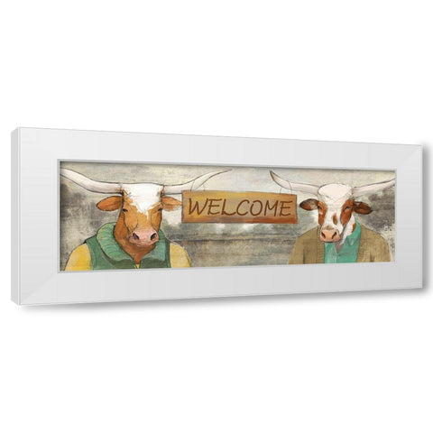 Longhorn Welcome White Modern Wood Framed Art Print by White Ladder
