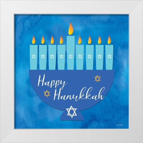Happy Hanukkah Menorah III White Modern Wood Framed Art Print by Yass Naffas Designs