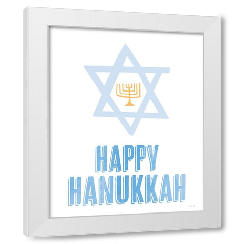 Happy Hanukkah Greetings White Modern Wood Framed Art Print by Yass Naffas Designs