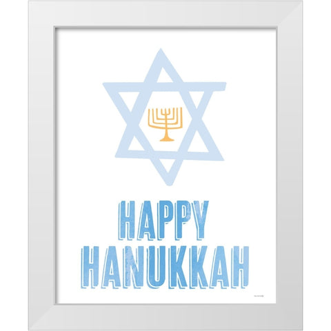 Happy Hanukkah Greetings White Modern Wood Framed Art Print by Yass Naffas Designs