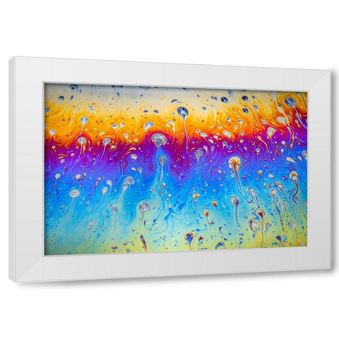Abstract pattern of refracted light in soap bubble White Modern Wood Framed Art Print by Jones, Adam