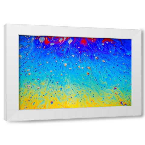 Abstract pattern of refracted light in soap bubble White Modern Wood Framed Art Print by Jones, Adam