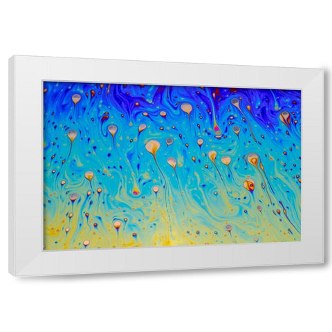 Abstract pattern of refracted light in soap bubble White Modern Wood Framed Art Print by Jones, Adam