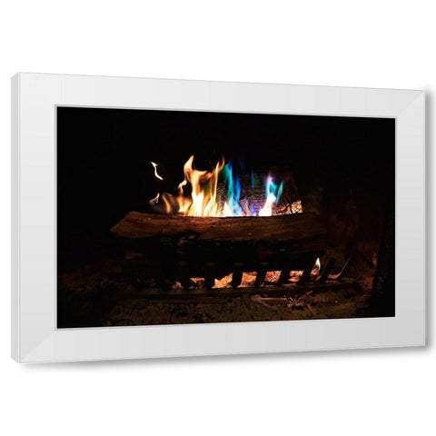 Colorful flames in a fireplace White Modern Wood Framed Art Print by Herbig, David