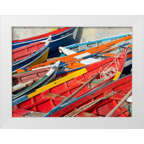 Harbor with traditional colorful fishing boats Town Ponta do Sol-Island Santo Antao-Cape Verde White Modern Wood Framed Art Print by Zwick, Martin