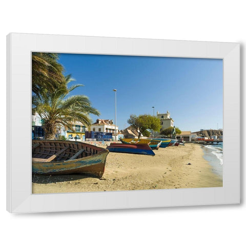 View of Marina and Porto Grande City Mindelo-a seaport on the island Sao Vicente-Cape Verde Africa White Modern Wood Framed Art Print by Zwick, Martin