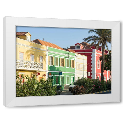 Rua de Praia or Avenida da Republica with old townhouses of trading companies Africa White Modern Wood Framed Art Print by Zwick, Martin
