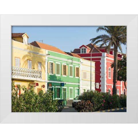 Rua de Praia or Avenida da Republica with old townhouses of trading companies Africa White Modern Wood Framed Art Print by Zwick, Martin