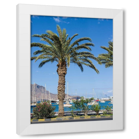View of Marina and Porto Grande City Mindelo-a seaport on the island Sao Vicente-Cape Verde Africa White Modern Wood Framed Art Print by Zwick, Martin