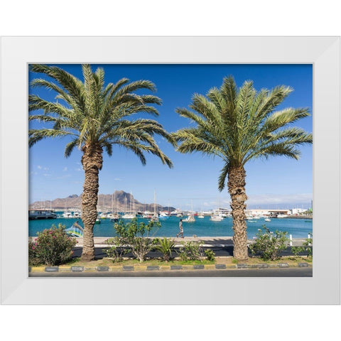 View of Marina and Porto Grande City Mindelo-a seaport on the island Sao Vicente-Cape Verde Africa White Modern Wood Framed Art Print by Zwick, Martin