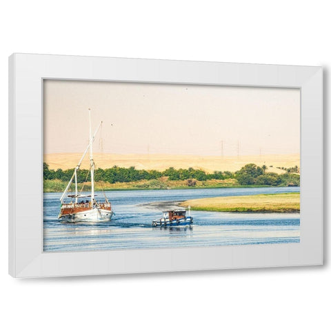 Upper Egypt-Aswan-between and Edfu on a meander of the Nile-the Amelia under tow White Modern Wood Framed Art Print by Jones, Alison