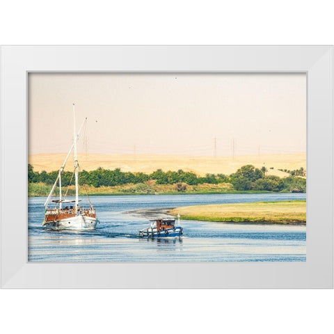Upper Egypt-Aswan-between and Edfu on a meander of the Nile-the Amelia under tow White Modern Wood Framed Art Print by Jones, Alison