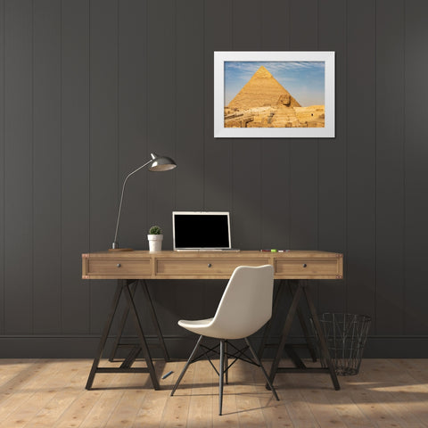 Africa-Egypt-Cairo Giza plateau Great Sphinx of Giza in front of the Pyramid of Khafre White Modern Wood Framed Art Print by Wilson, Emily