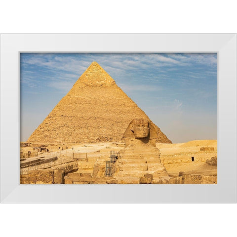 Africa-Egypt-Cairo Giza plateau Great Sphinx of Giza in front of the Pyramid of Khafre White Modern Wood Framed Art Print by Wilson, Emily
