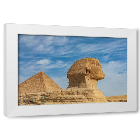 Africa-Egypt-Cairo Giza plateau Great Sphinx of Giza in front of the Great Pyramid of Giza White Modern Wood Framed Art Print by Wilson, Emily