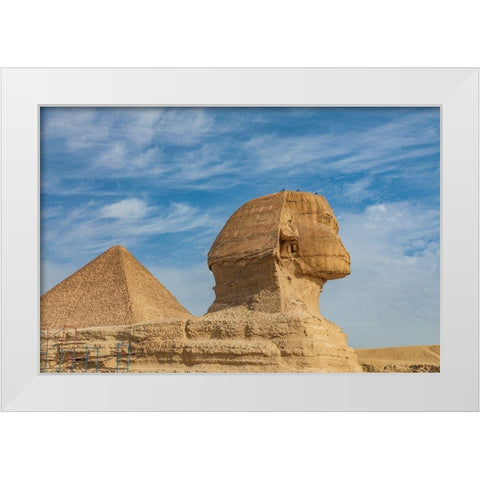 Africa-Egypt-Cairo Giza plateau Great Sphinx of Giza in front of the Great Pyramid of Giza White Modern Wood Framed Art Print by Wilson, Emily