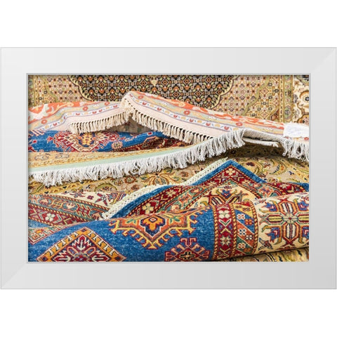 Africa-Egypt-Cairo-Giza Rugs for purchase a at rug and tapestry weaving school White Modern Wood Framed Art Print by Wilson, Emily