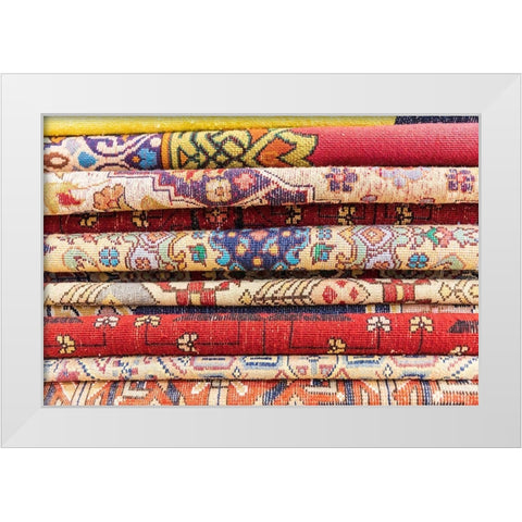 Africa-Egypt-Cairo-Giza Rugs for purchase a at rug and tapestry weaving school White Modern Wood Framed Art Print by Wilson, Emily