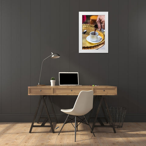 Africa-Egypt-Cairo Egyptian coffee being served traditionally at a coffee shop in Cairo White Modern Wood Framed Art Print by Wilson, Emily