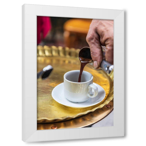 Africa-Egypt-Cairo Egyptian coffee being served traditionally at a coffee shop in Cairo White Modern Wood Framed Art Print by Wilson, Emily