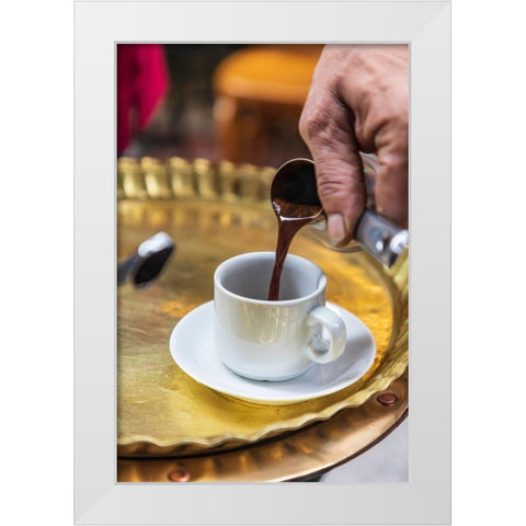 Africa-Egypt-Cairo Egyptian coffee being served traditionally at a coffee shop in Cairo White Modern Wood Framed Art Print by Wilson, Emily