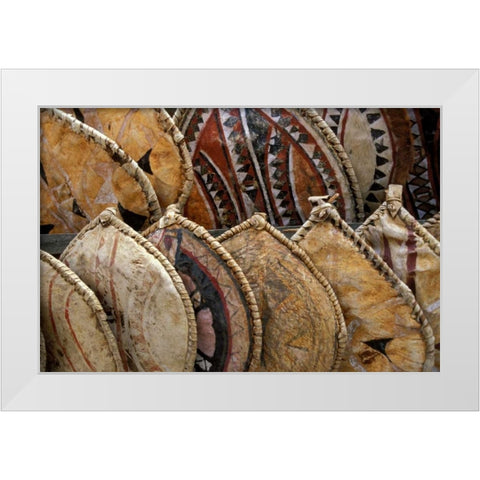 Kenya Masai shields at a roadside display White Modern Wood Framed Art Print by Grall, Don