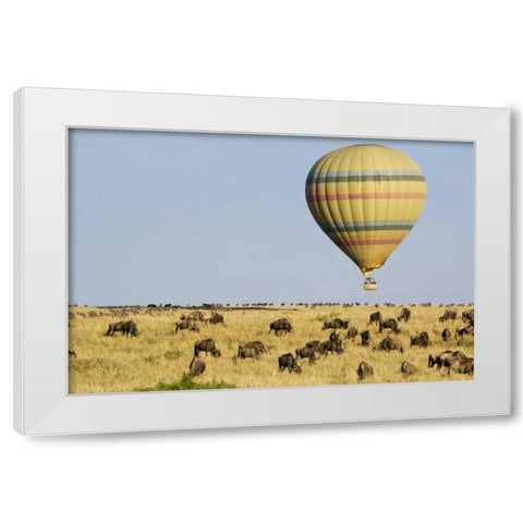 Kenya, Masai Mara Tourists ride hot air balloon White Modern Wood Framed Art Print by Kirkland, Dennis