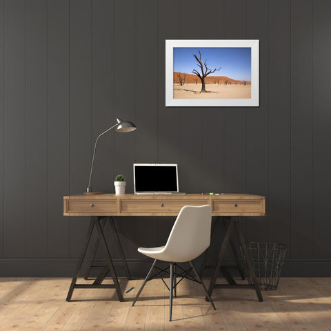 Moon and tree, Dead Vlei, Sossusvlei, Namibia White Modern Wood Framed Art Print by Kaveney, Wendy