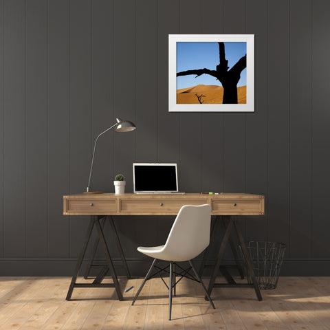 Namibia, Sossusvlei Dead trees with sand dune White Modern Wood Framed Art Print by Kaveney, Wendy