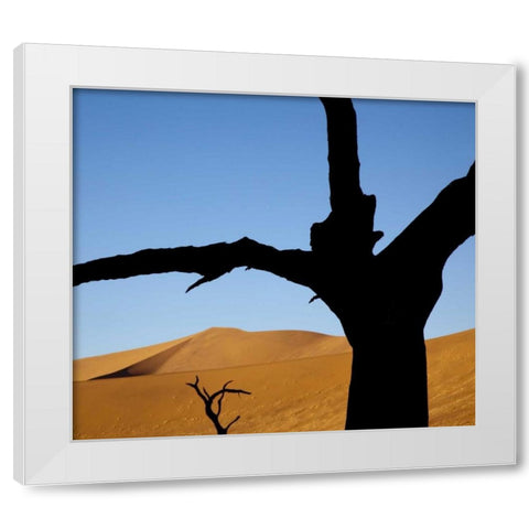 Namibia, Sossusvlei Dead trees with sand dune White Modern Wood Framed Art Print by Kaveney, Wendy