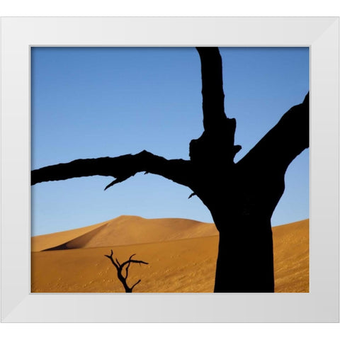 Namibia, Sossusvlei Dead trees with sand dune White Modern Wood Framed Art Print by Kaveney, Wendy