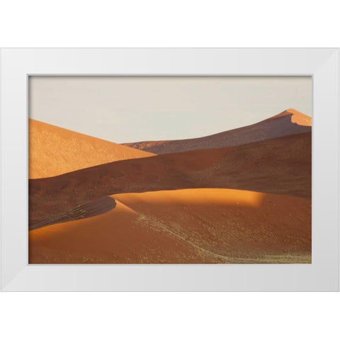 Namibia, Sossusvlei Sunrise over the sand dunes White Modern Wood Framed Art Print by Kaveney, Wendy