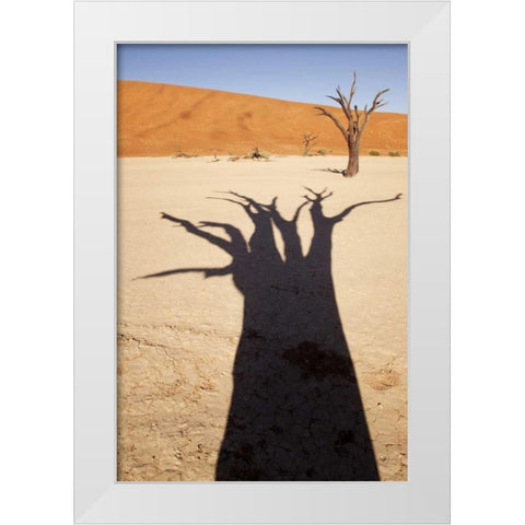 Namibia, Sossusvlei Dead tree casts shadow White Modern Wood Framed Art Print by Kaveney, Wendy