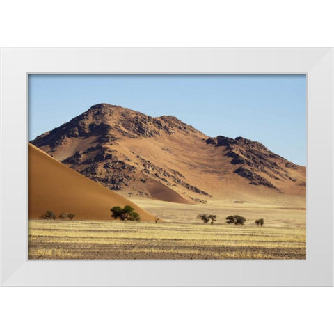 Namibia, Sossusvlei Sand dune and mountain White Modern Wood Framed Art Print by Kaveney, Wendy