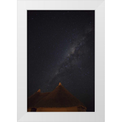 Namibia, Namib Desert, Milky Way above hut White Modern Wood Framed Art Print by Young, Bill