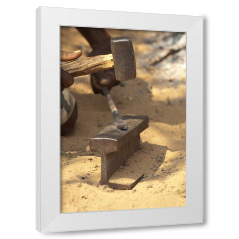 Namibia, Caprivi Strip Bushman makes a spear White Modern Wood Framed Art Print by Kaveney, Wendy